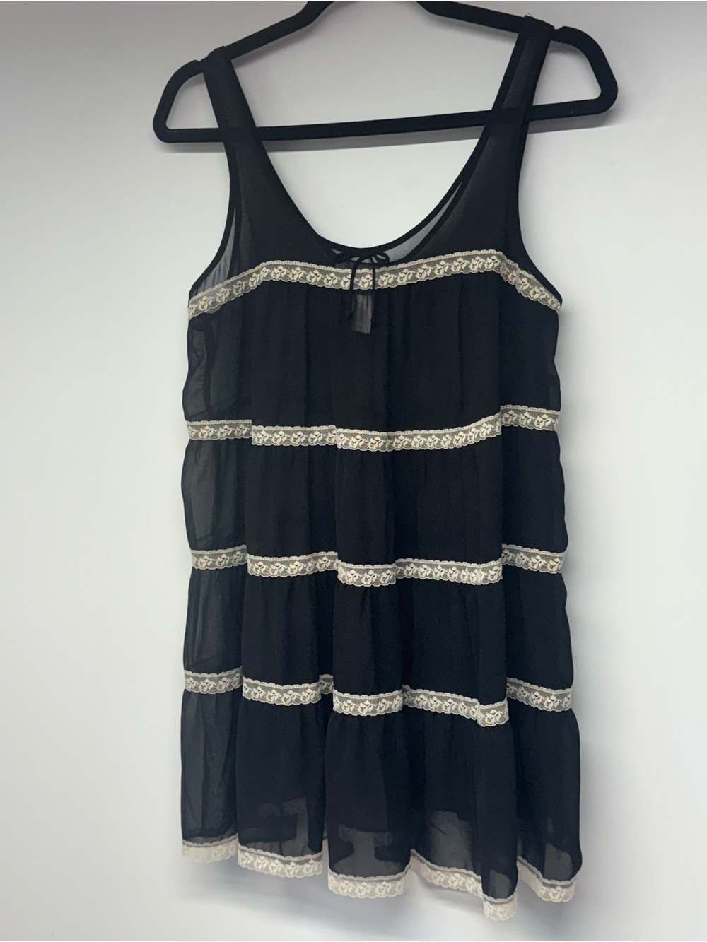 Oscar de la Renta black sheer baby doll sleep top : small
